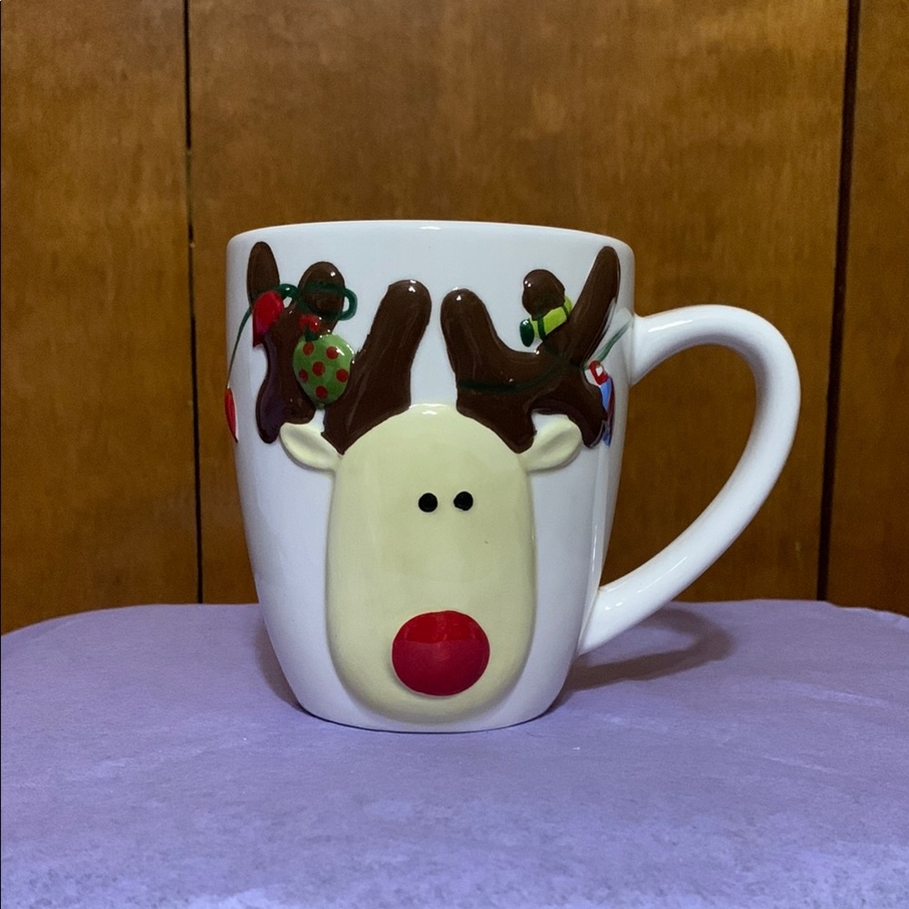 TAG- Ceramic Mug with Reindeer & Holiday Lights Design